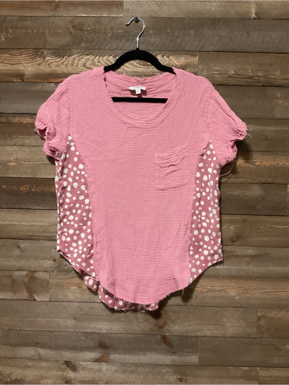 Umgee Women’s Pink Crinkled Gauzy Top With Dotted Sides Size Small
